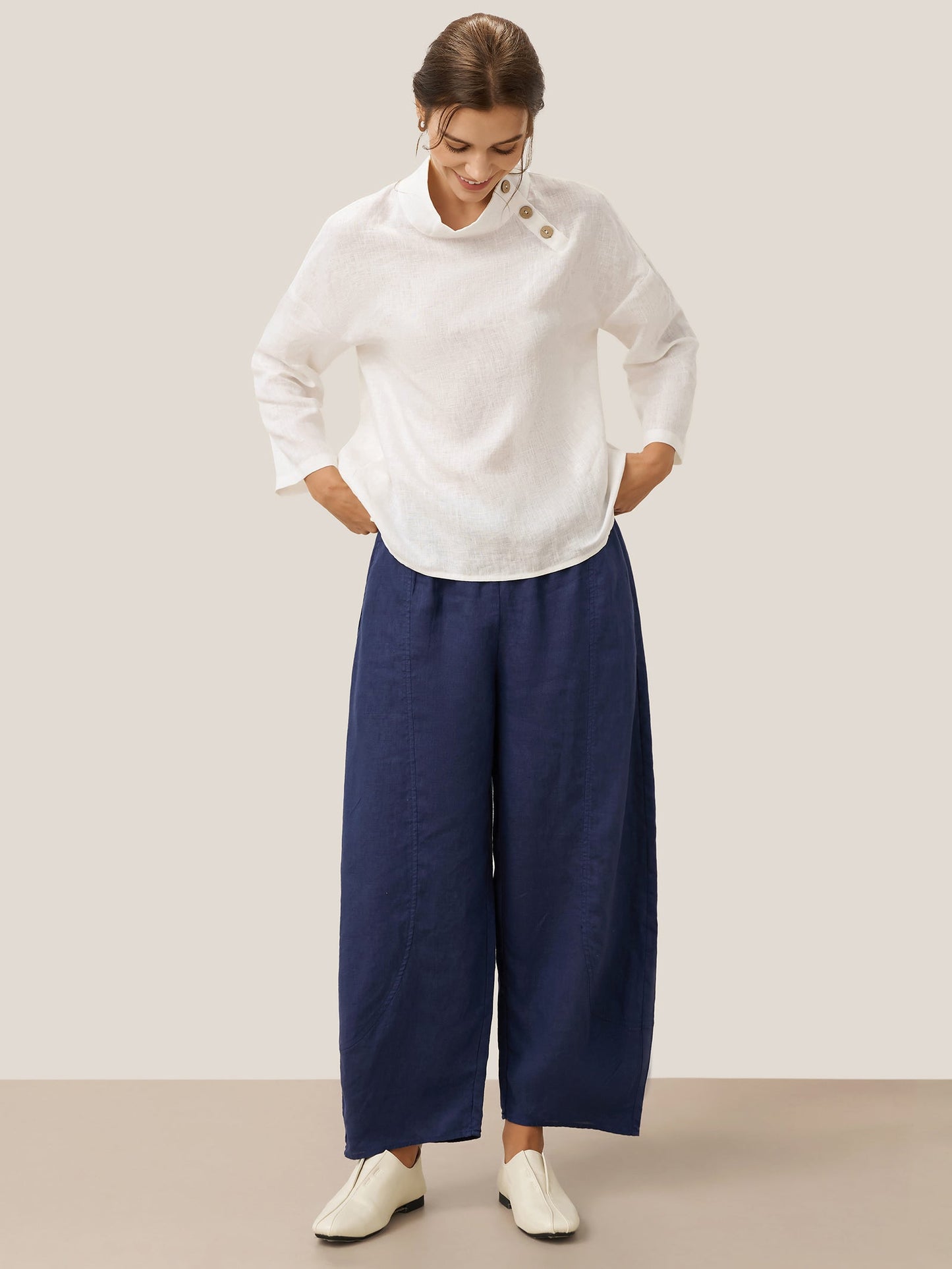 Jensen | Women’s Linen Classic Side-Neck Blouse