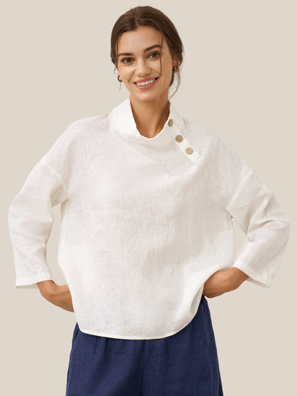 Jensen | Women’s Linen Classic Side-Neck Blouse