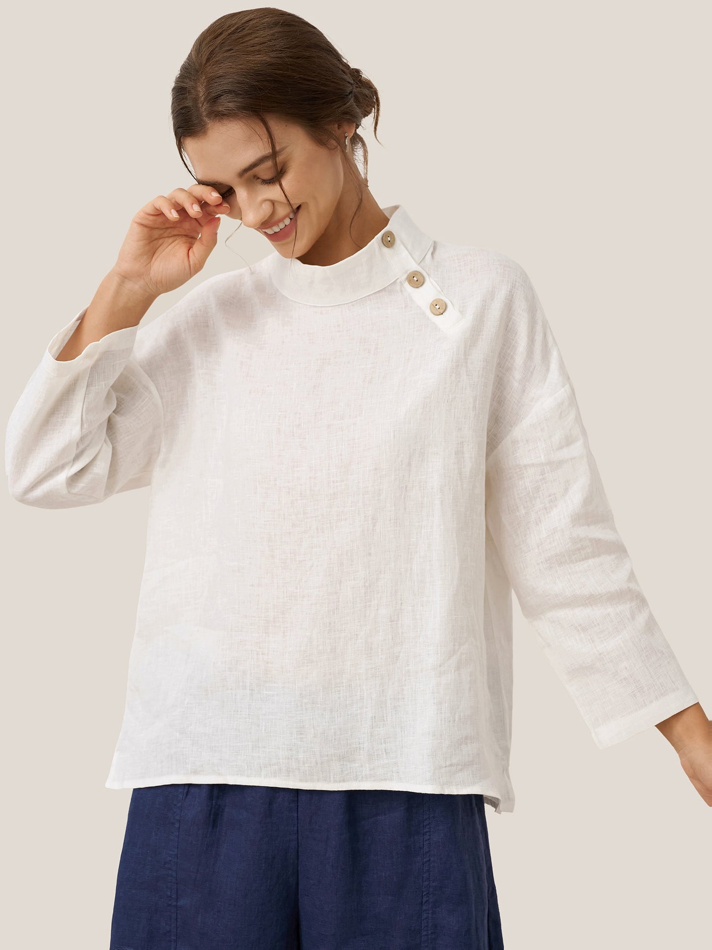 Jensen | Women’s Linen Classic Side-Neck Blouse