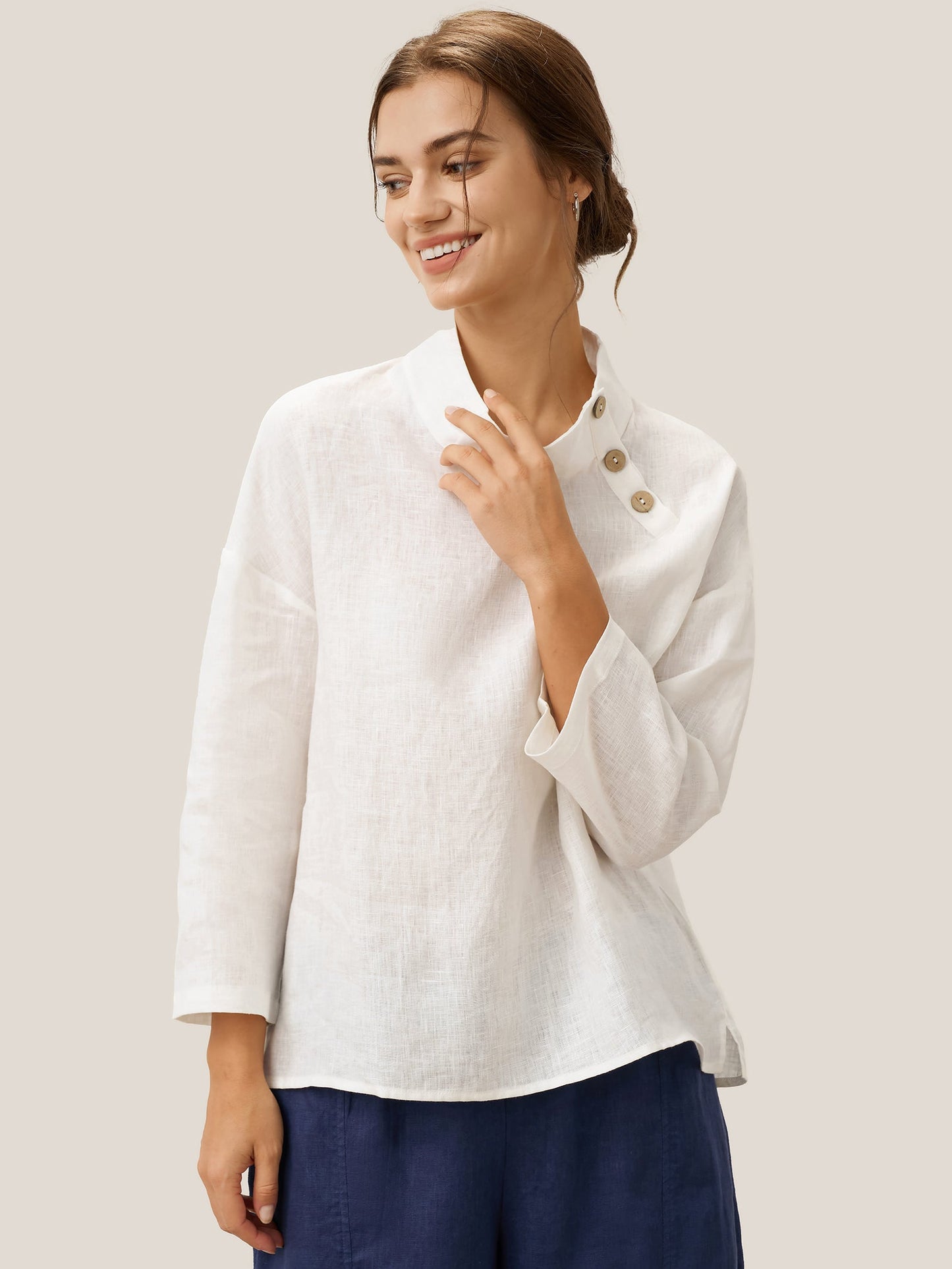 Jensen | Women’s Linen Classic Side-Neck Blouse