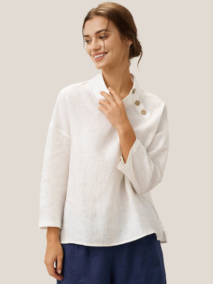 Jensen | Women’s Linen Classic Side-Neck Blouse