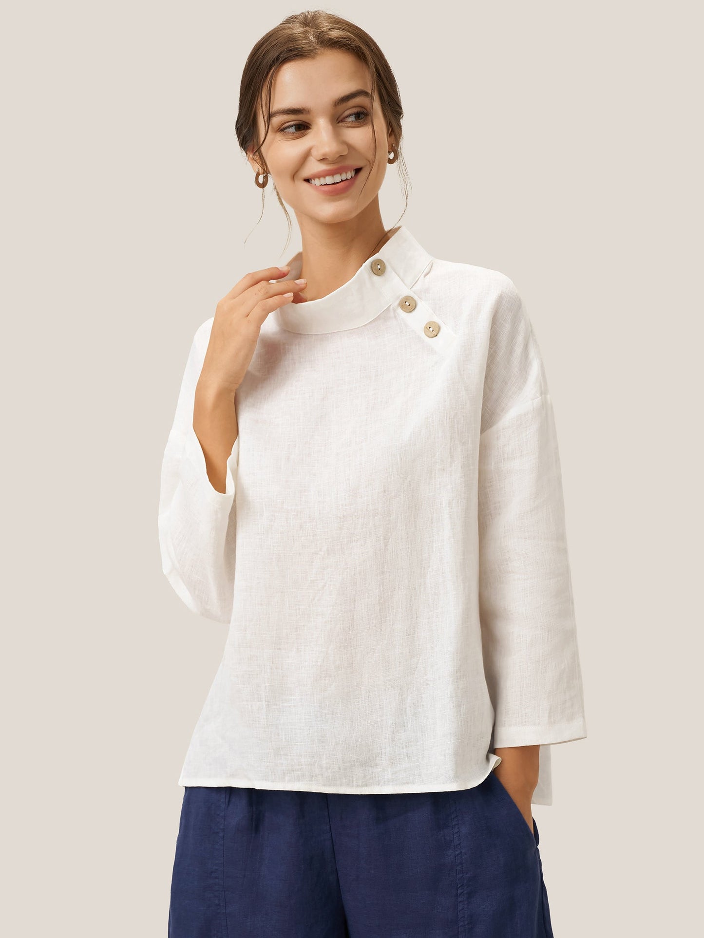 Jensen | Women’s Linen Classic Side-Neck Blouse