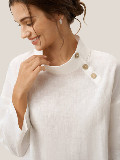 Jensen | Women’s Linen Classic Side-Neck Blouse