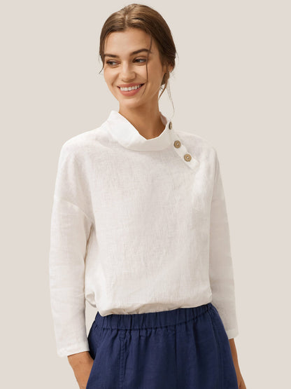 Jensen | Women’s Linen Classic Side-Neck Blouse