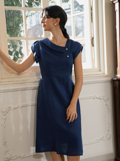 Hadley | Women’s Linen Crescent Collar Flutter Sleeve Midi Dress