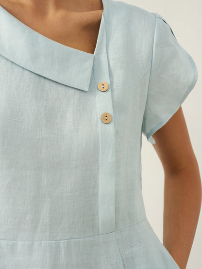 Hadley | Women’s Linen Crescent Collar Flutter Sleeve Midi Dress