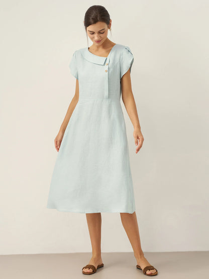 Hadley | Women’s Linen Crescent Collar Flutter Sleeve Midi Dress
