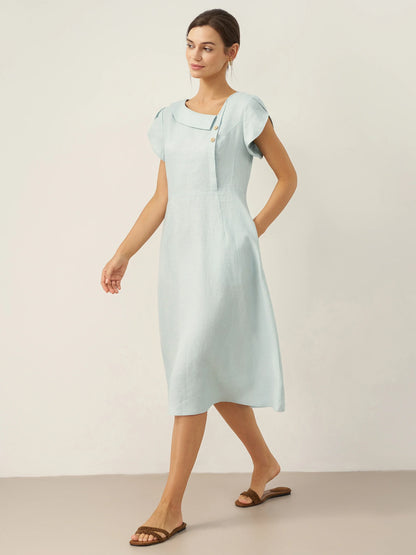 Hadley | Women’s Linen Crescent Collar Flutter Sleeve Midi Dress