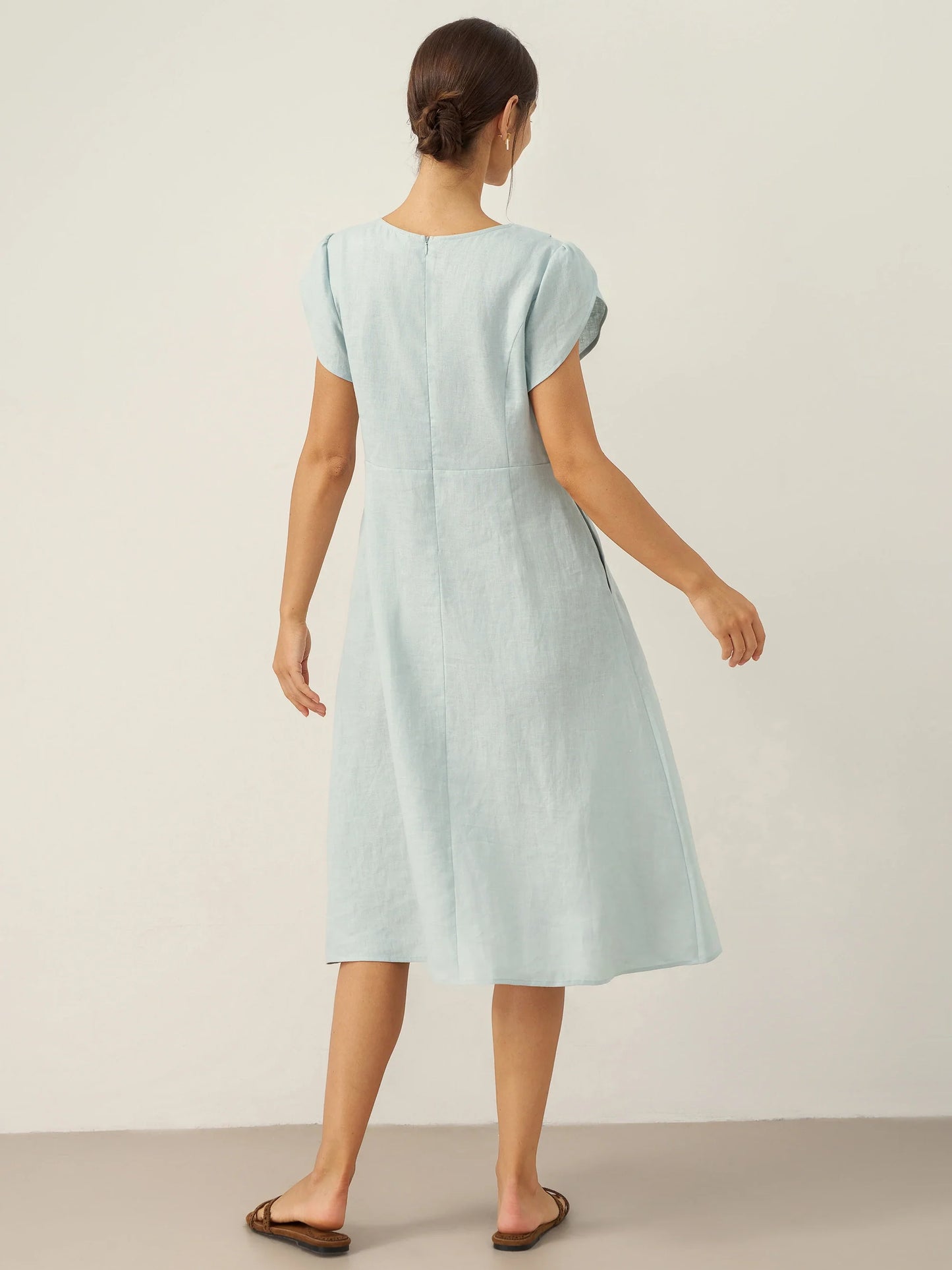 Hadley | Women’s Linen Crescent Collar Flutter Sleeve Midi Dress