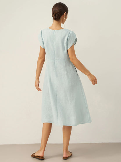 Hadley | Women’s Linen Crescent Collar Flutter Sleeve Midi Dress