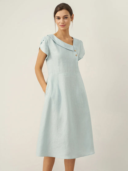 Hadley | Women’s Linen Crescent Collar Flutter Sleeve Midi Dress