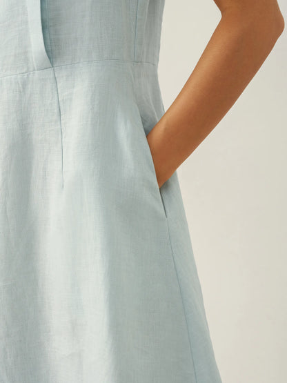 Hadley | Women’s Linen Crescent Collar Flutter Sleeve Midi Dress