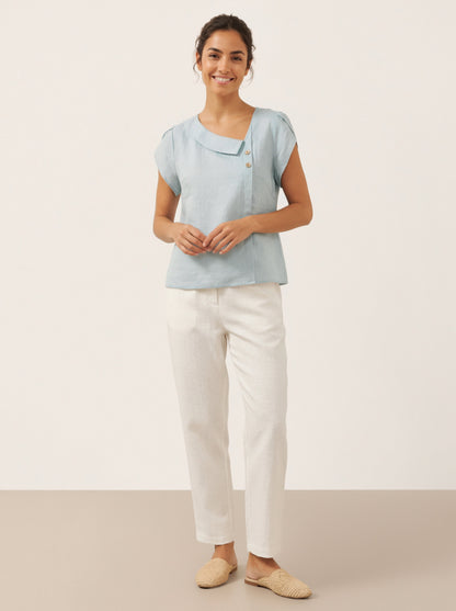 Alaina | Women’s Linen Crescent Collar Flutter Sleeve Top