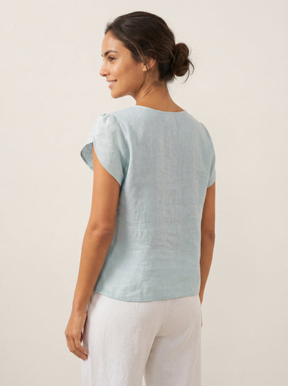 Alaina | Women’s Linen Crescent Collar Flutter Sleeve Top