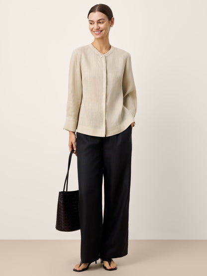Phoebe | Women’s Linen Hidden Button Crew Neck Shirt