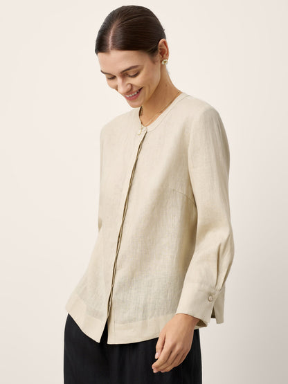 Phoebe | Women’s Linen Hidden Button Crew Neck Shirt