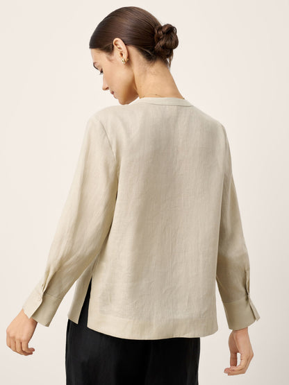 Phoebe | Women’s Linen Hidden Button Crew Neck Shirt