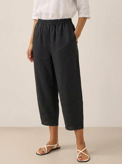 Fallon | Women’s Linen Cropped Pull-On Trouser