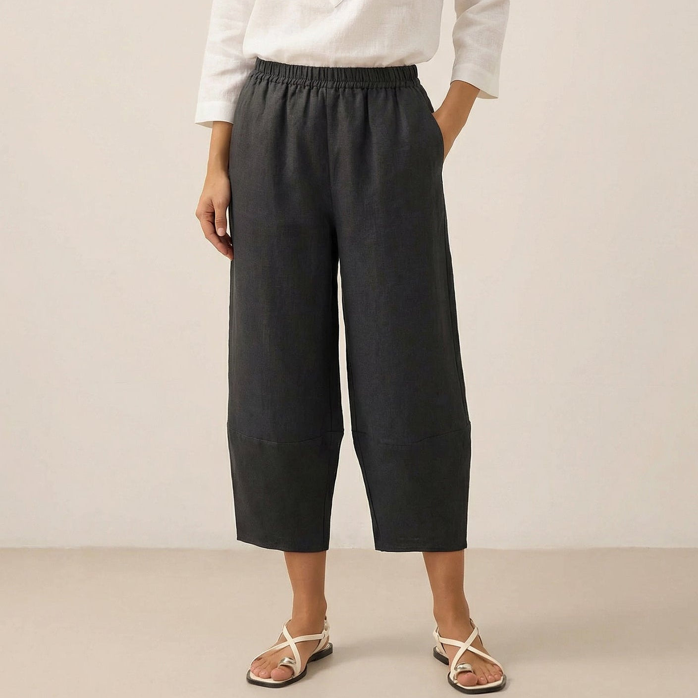 Fallon | Women’s Linen Cropped Pull-On Trouser