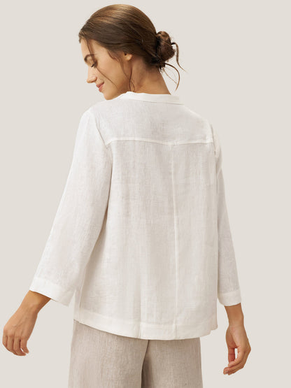 Colette | Women’s Linen Deep V-Neck Button-Trim Pullover Top