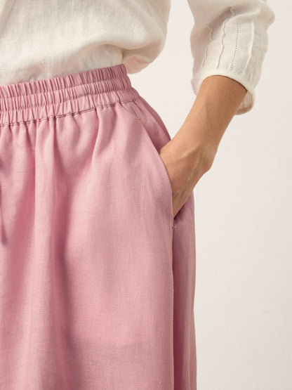 Reese | Women’s Blush Linen Drawstring Lantern Pocket Maxi Skirt
