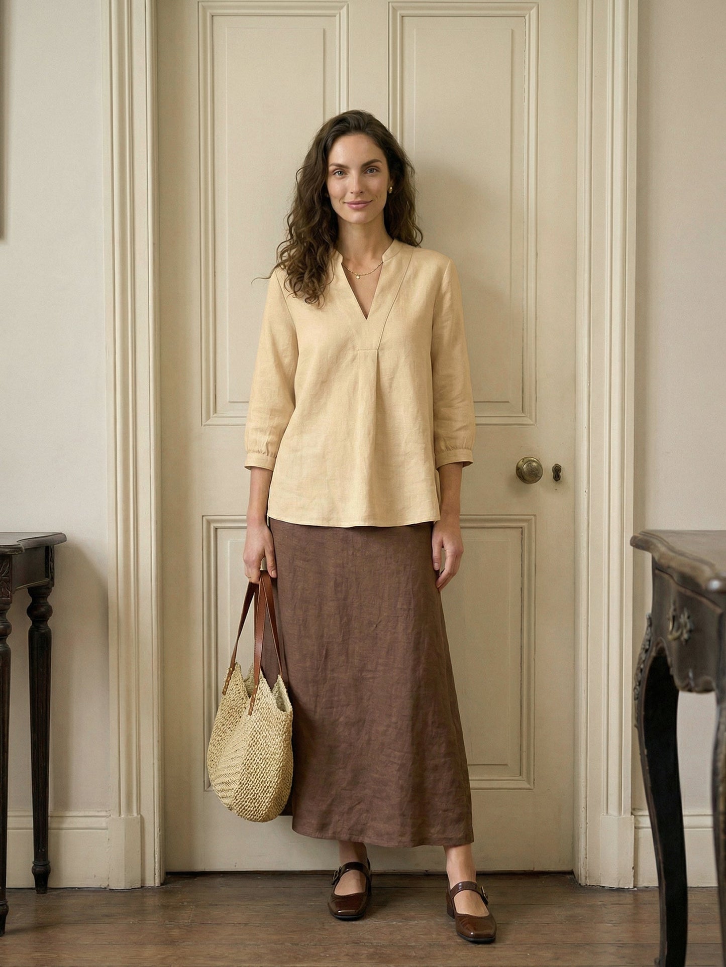 Miranda | Women’s Linen Split V-Neck Dress Blouse