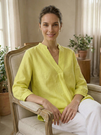 Miranda | Women’s Linen Split V-Neck Dress Blouse