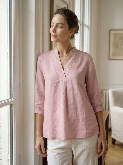 Miranda | Women’s Linen Split V-Neck Dress Blouse