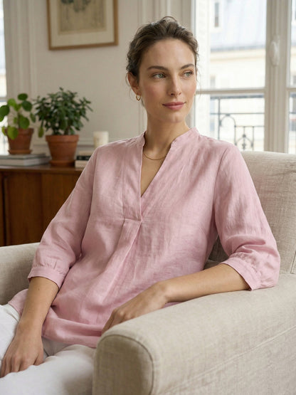 Miranda | Women’s Linen Split V-Neck Dress Blouse