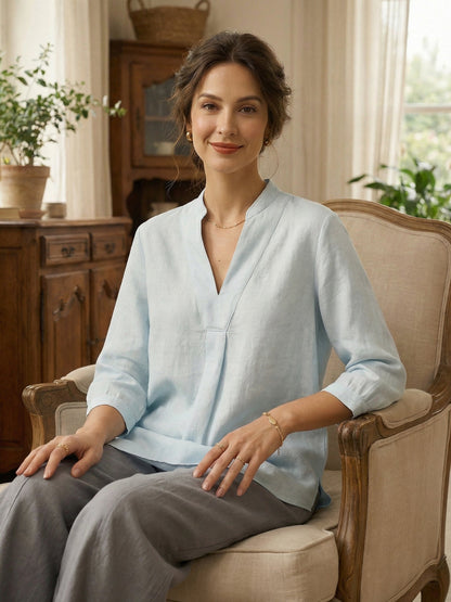 Miranda | Women’s Linen Split V-Neck Dress Blouse
