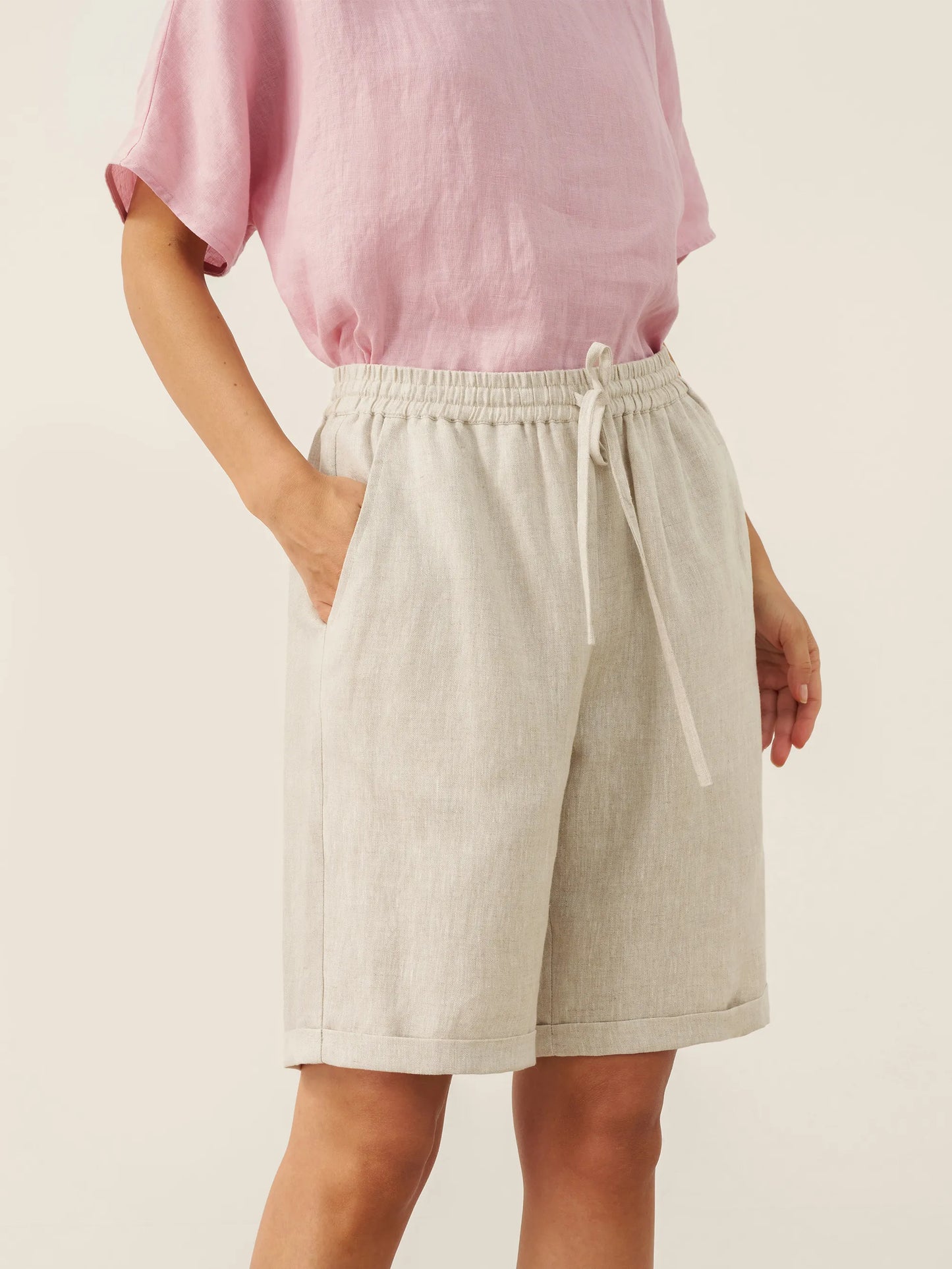 Skylar | Women’s Linen Elastic Drawstring Waist Capri Pants