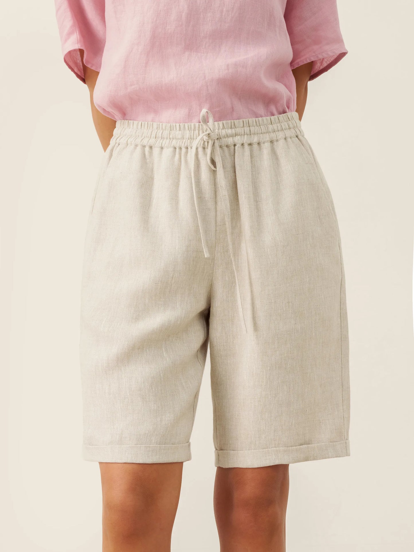 Skylar | Women’s Linen Elastic Drawstring Waist Capri Pants
