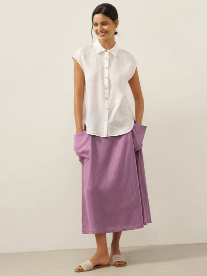 Parker | Women’s Linen Checked Elastic Waist Midi Skirt