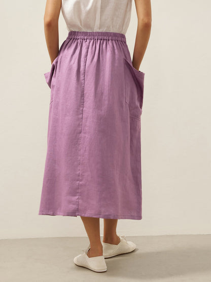 Parker | Women’s Linen Checked Elastic Waist Midi Skirt