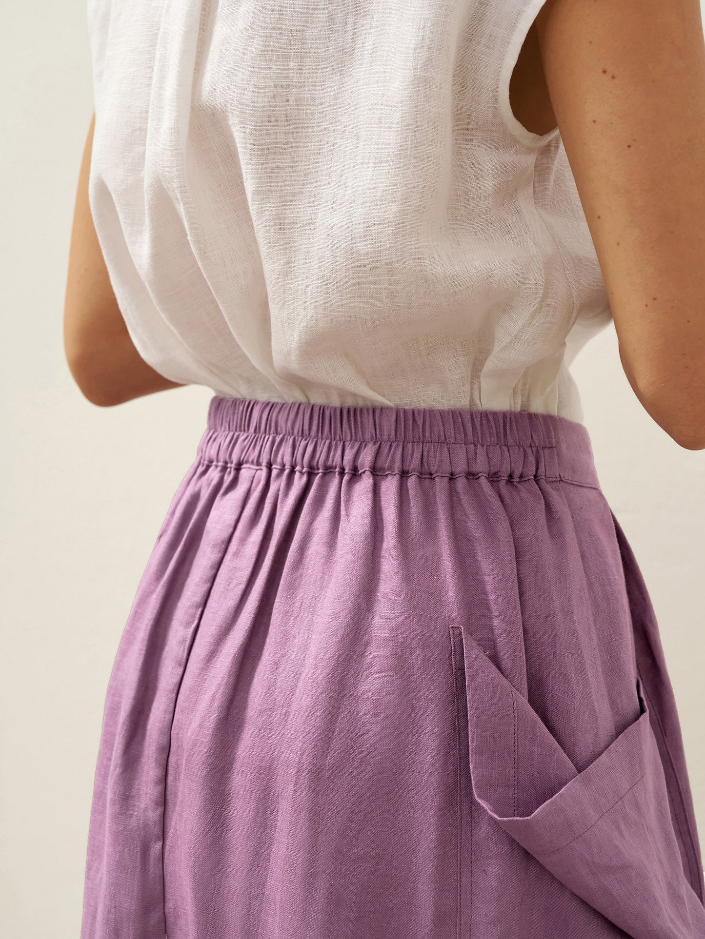 Parker | Women’s Linen Checked Elastic Waist Midi Skirt