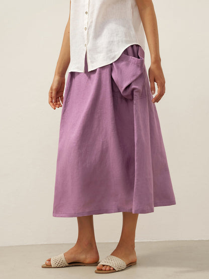 Parker | Women’s Linen Checked Elastic Waist Midi Skirt
