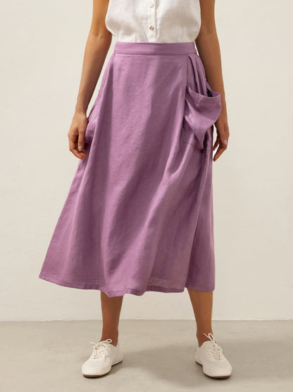 Parker | Women’s Linen Checked Elastic Waist Midi Skirt
