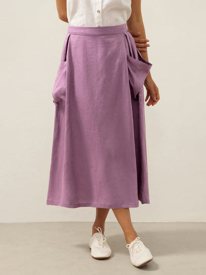 Parker | Women’s Linen Checked Elastic Waist Midi Skirt