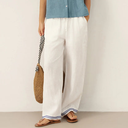 Winslow | Women’s Linen Embroidered Elastic Waist Trousers