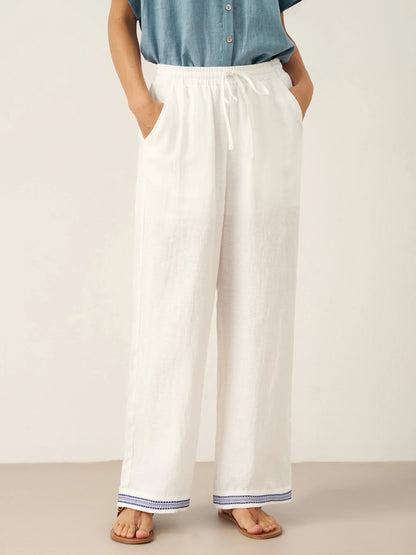 Winslow | Women’s Linen Embroidered Elastic Waist Trousers