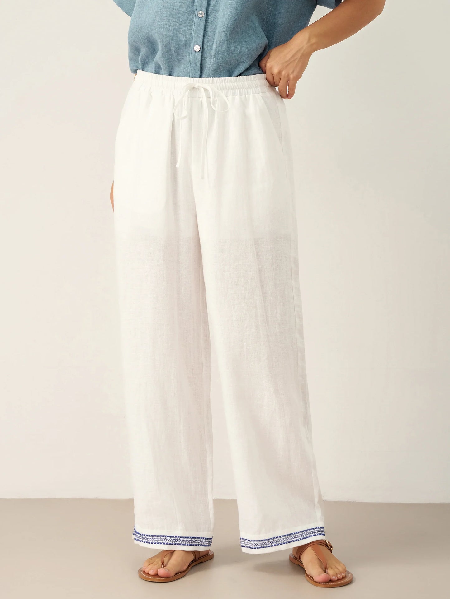 Winslow | Women’s Linen Embroidered Elastic Waist Trousers