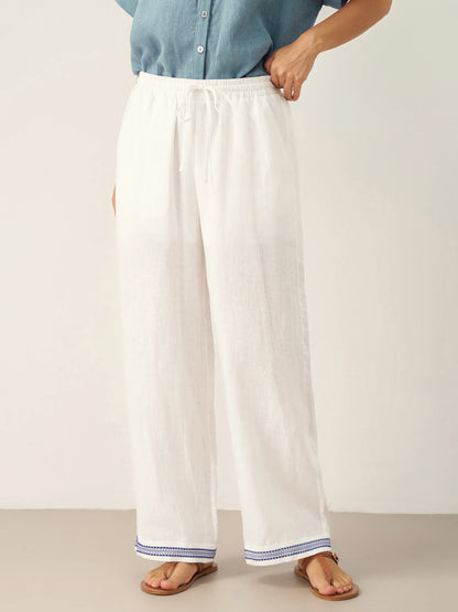 Winslow | Women’s Linen Embroidered Elastic Waist Trousers