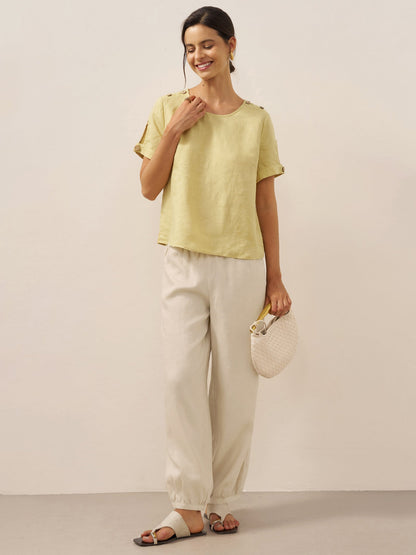 Bexley | Women’s Linen Eyelet Short Sleeve Pullover Top