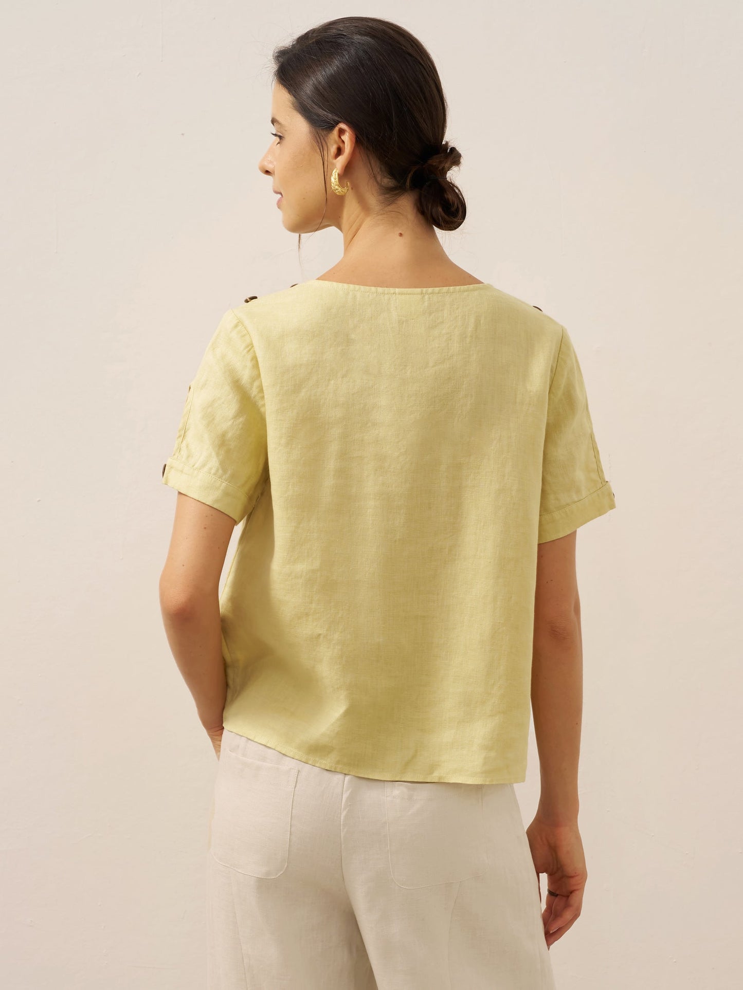 Bexley | Women’s Linen Eyelet Short Sleeve Pullover Top