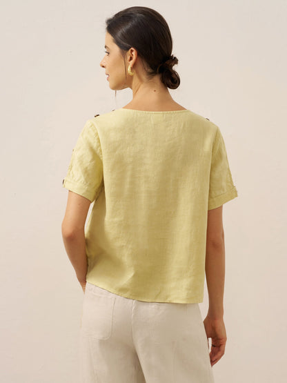Bexley | Women’s Linen Eyelet Short Sleeve Pullover Top
