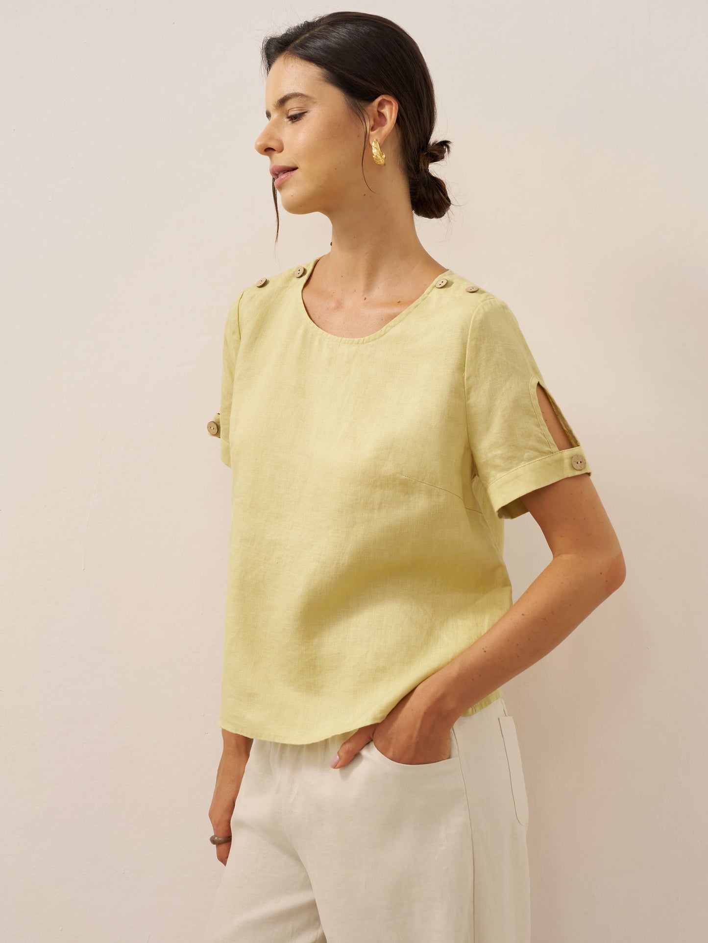 Bexley | Women’s Linen Eyelet Short Sleeve Pullover Top