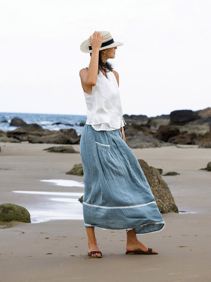 Marisol | Women’s Linen Lace-Up Pocket Maxi Skirt
