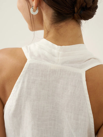 Kira | Women’s Linen Halter Neck Tie-Front Crop Blouse