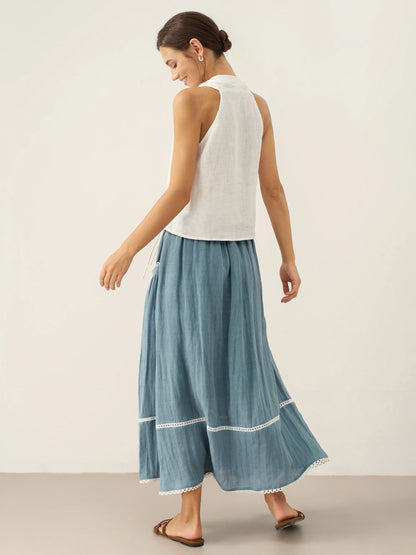 Kira | Women’s Linen Halter Neck Tie-Front Crop Blouse