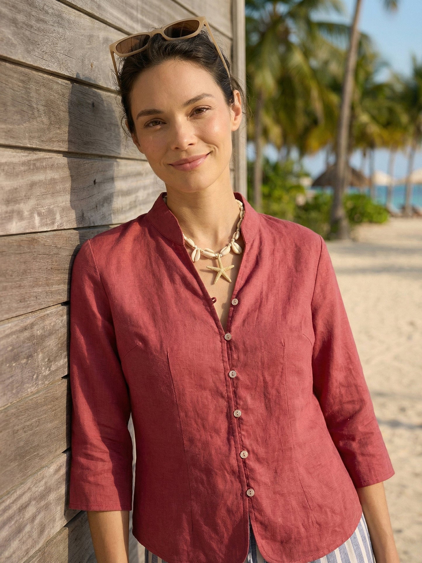 Imogen | Women’s Linen Hand Button Fitted Blouse